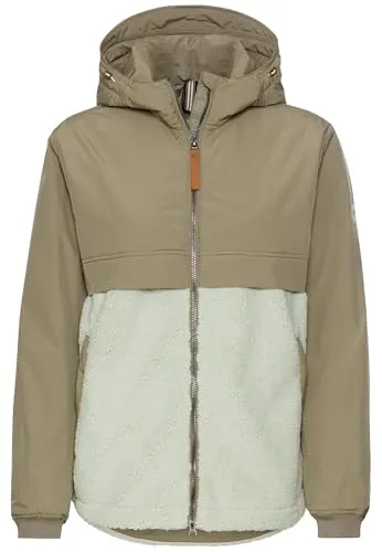 camel active Damen Teddyjacke mit Kapuze Salbei - Funktionsjacke mit verstellbarem Saum und Kapuze, ideal für gemütliche Tage. Reflektierende Details sorgen für Sicherheit und Stil.