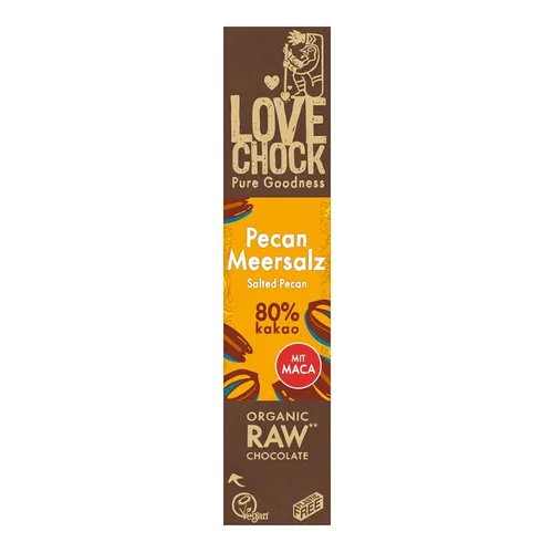 Raw Chocolate Riegel - Pecan Meersalz 80% Kakao 40g | LOVECHOCK