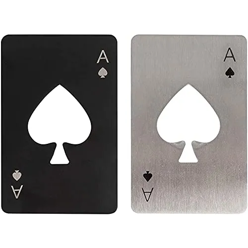 WZLEMOM 2 Stück Set Flaschenöffner, Pokerflaschenöffner, personalisierter lustiger Bierflaschenöffner, Edelstahl flach Casino Flaschenöffner, biergeschenke, Spaten Bieröffner, Silber & Schwarz