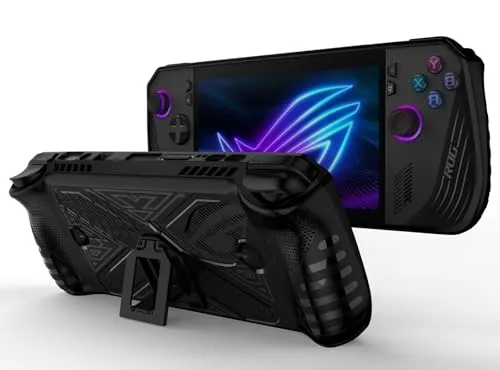 GIOPUEY Hülle Kompatibel mit ASUS ROG Ally X 2024 - mit Ständer - transparente PC-Abdeckung & weicher TPU-Rahmen - Airbag Sturzschutz - Black