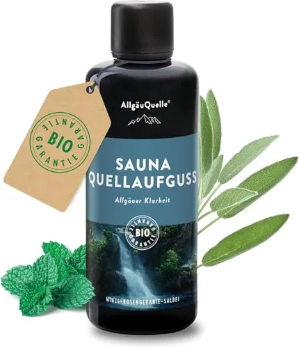 AllgäuQuelle® Saunaduft Aufguss mit [100% Bio Öle] verschiedene Düfte - Das Saunaöl Konzentrat für echte Sauna Fans (100 ml (1er Pack), Quellaufguss)