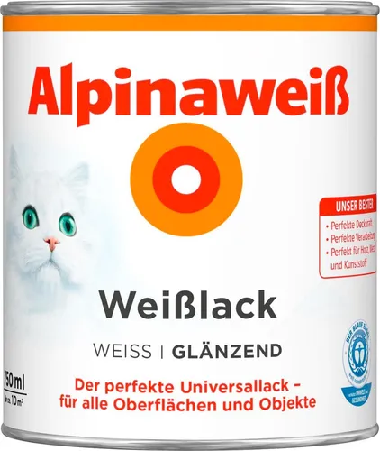 Alpinaweiß Weißlack – glänzend – Universallack für den Innen- und Außenbereich – hochdeckend, wetterbeständig & schnelltrocknend – für optimale Lackier-Ergebnisse – 750 ml