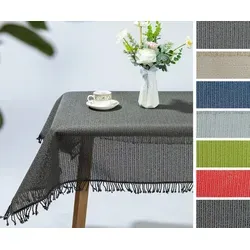 Beautex Tischdecke Moa Weichschaum Tischdecke mit Fransen Garten, Balkon, Terrasse (1-tlg) grau Eckig | 130 cm x 160 cm