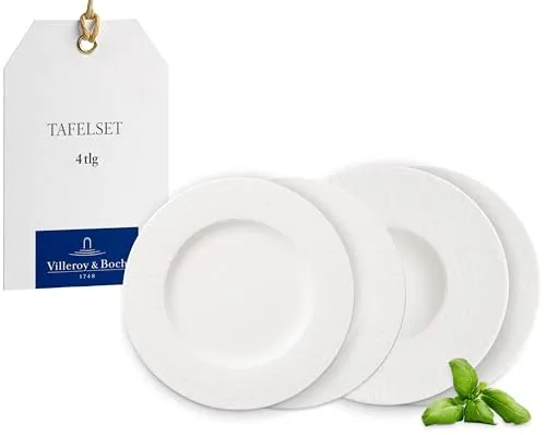 Villeroy & Boch Manufacture Rock blanc Teller-Set 4-teilig - Tafelservice aus hochwertigem Premium Porzellan, spülmaschinenfest und mikrowellensicher, ideal für 2 Personen und perfekt erweiterbar.
