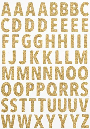 Hobbyfun Glitzer-Sticker Buchstaben, Gross, Silber, Bogen ca. 11 x 20 cm Gold