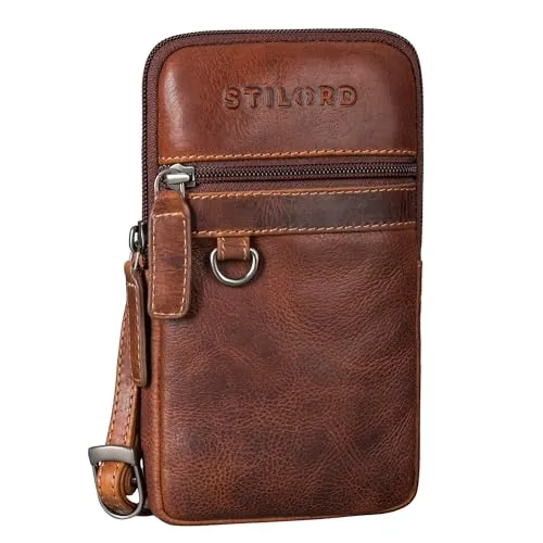 STILORD 'Mauve' Stylische 2 in 1 Hüfttasche Herren Leder - Multifunktionale Umhängetasche mit Gürtelschlaufe Bauchtasche Echtleder Handy-Tasche 7 Zoll Gürteltasche, Farbe:salerno - braun