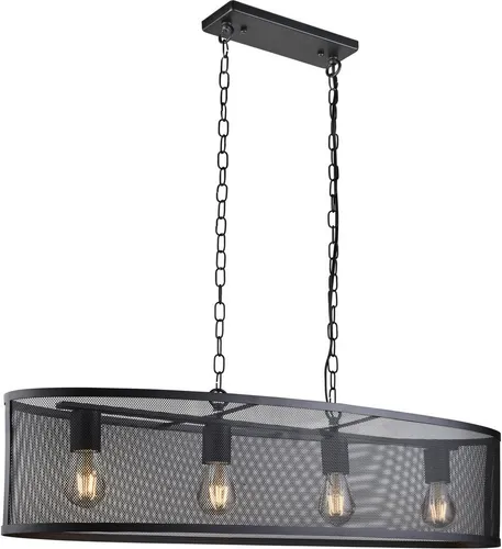 Fishnet 4-flammige Oval-Pendelleuchte schwarz matt - Moderne Pendelleuchte für Esszimmer, Küche oder Wohnzimmer, mit 4 Lampen in elegantem Fischnetz-Design für stimmungsvolle Beleuchtung.
