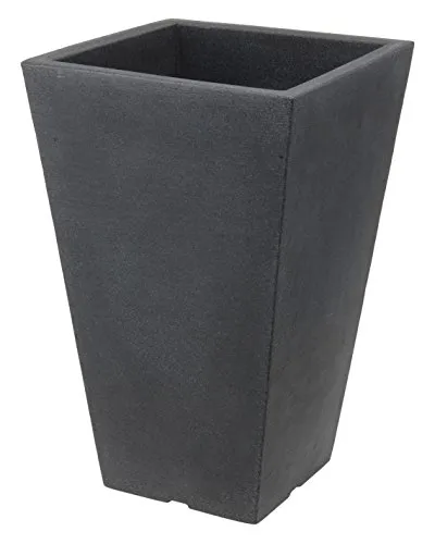 Spetebo Kunststoff Pflanzsäule anthrazit 55 cm - Trendiger Blumenkübel für drinnen und draußen - Garten-Zubehör, formstabiler und frostsicherer Pflanzkübel in eleganter Steinoptik, ideal für kreative Pflanzarrangements.