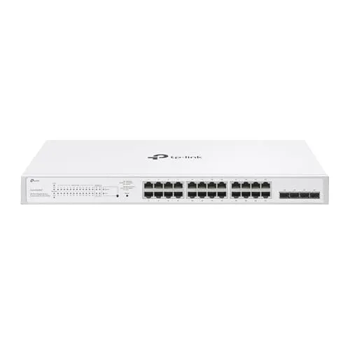 TP-Link Festa FS328GP 28-Port Gigabit Smart Switch mit 24-Port PoE+ - Rack Switch mit 28 Ports, davon 24 mit PoE (250 W Budget) für zuverlässige Stromversorgung und aktive Kühlung für optimale Leistung.