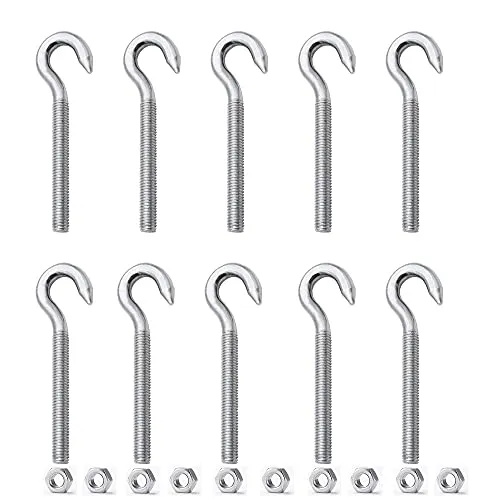 ZHIQIN 10 Pcs Schraubhaken M6 Hakenschraube Mit 10 Nuss 304 Edelstahl Ring Haken Bolzen Für Outdoor Indoor Hängen Zubehör