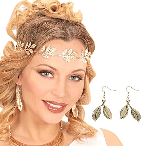 Amakando Blatt Ohrhänger Blätter Elfen Ohrringe Gold Aphrodite Ohrclips Göttin Antike Ohrstecker Griechin Damen Kostüm Schmuck Elben Prinzessin Ohrschmuck