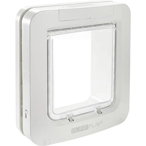 SureFlap Sure Petcare Mikrochip-Haustierklappe mit Sperrmodus, kompatibel mit RFID-Halsbändern und Mikrochips, EIN-Knopf-Steuerung, für Katzen und kleine Hunde, 4 x C-Batterien erforderlich, weiß