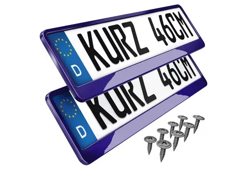 L & P Car Design Kennzeichenhalter für Auto 46 cm in Lila Hochglanz lackiert für kurze Kennzeichen, (2 Stück)
