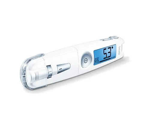 Beurer Blutzuckermessgerät GL 50 mmol/l 3-in-1 - Innovatives 3-in-1 Blutzuckermessgerät von Beurer: misst Blutzucker, enthält Stechhilfe und USB-Anschluss für einfache Datenübertragung. Kompakt und mobil für die Nutzung zu Hause oder unterwegs.