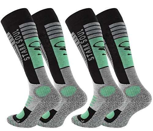 STARK SOUL Ski Funktionssocken, Wintersport Socken mit Spezial Polsterung, 2 Paar (43/46, grau-schwarz-grün)