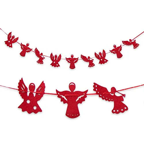 Oblique Unique® Engel Girlande mit 9 Engelchen aus Filz als Weihnachtsdeko Deko für Weihnachten Dekoration - 2m - Rot