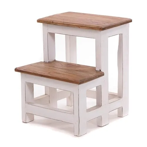 DESIGN DELIGHTS TRITTLEITER Step - Vintage Trittleiter aus Altholz - Leiter aus Recyclingholz, 2-stufig, ideal für Haushalt und Dekoration. Jede Trittleiter ist ein einzigartiges Unikat mit Vintage-Charakter.