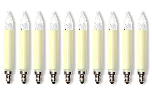 MLight 10 Stück Schaftkerzen 14V 3W E10 Normalschaftkerze Ersatzlämpchen für Weihnachtsbeleuchtung Lichterkette Schwibbogen Weihnachten
