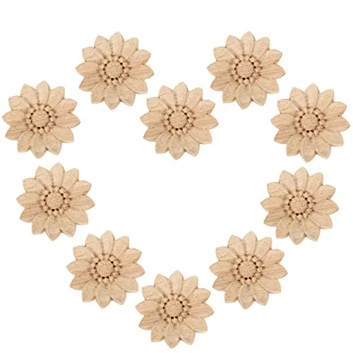 MUXSAM 10pcs Unlackierte Exquisite Holzschnitzereien Europäische Schnitzereien mit Blumemuster für Möbeltüren Schranktüren,8cm