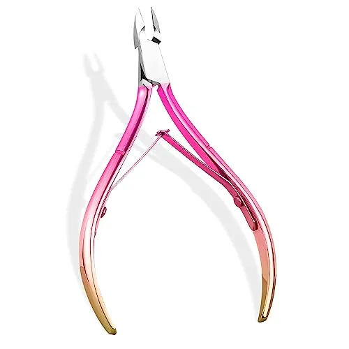 Nagelhautzange Professionelle,Nagelhautentferner NagelhautSchere, Edelstahl Hautschere Scharfem Schnitt Fein zur Entfernung Überschüssige Eingerissener Haut an Finger und Zehen, Rosa Farbverlauf