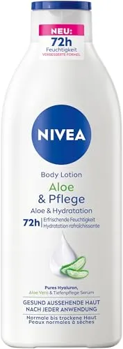 NIVEA Body Lotion Aloe & Pflege, Körpercreme mit Tiefenpflege Serum für 72h Feuchtigkeit, Körperlotion mit purem Hyaluron und Aloe Vera natürlichen Ursprungs(400 ml)