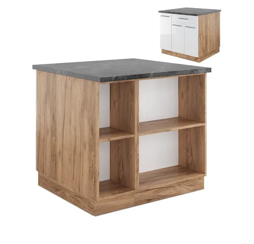 Vicco Kücheninsel Fame-Line 90 cm - Einbauküchen-Komponenten mit edlem Hochglanz-Finish und Softclose-Scharnier für höchsten Komfort und Pflegeleichtigkeit.