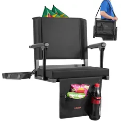 VEVOR Stadionsitz tragbarer Tribünenstuhl mit Rückenlehne & Armlehne, Tribünensitz mit Schultergurt & Getränkehalter & Haken, Stadionstuhl aus 600D Oxford-Gewebe (474,98 mm Gesamtbreite) Schwarz
