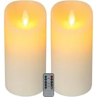 Relaxdays LED Kerzen 2er Set Echtwachs Weiß Mit Timer Fernbedienung 24,5 cm x 10 cm