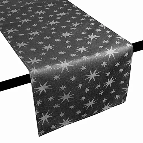 DecoHomeTextil Heimtextilmanufaktur Lurex Tischläufer Sterne Glitzer Weihnachten Christmas Dunkelgrau Rechteckig 40 x 100 cm