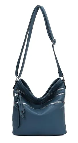 Damen Tasche Shopper Schultertasche Umhängetasche Crossover Crossbody Henkeltasche Beuteltasche Handtasche City Bag Reise Kunst-Leder Jeansblau