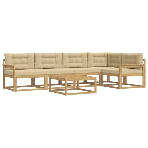 vidaXL Outdoor-Sofagarnitur 6-teilig in Weiß und Beige - Moderne Outdoor-Sofagarnitur aus robustem Akazienholz, ideal für Gartenpartys oder entspannte Nachmittage. Flexibel und komfortabel mit unterstützenden Arm- und Rückenlehnen für ein entspanntes Sitzen.