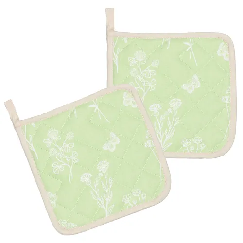 KRACHT 2er Set Topflappen Baumwolle wattiert Serie Wildblumen ca.22x22 cm grün