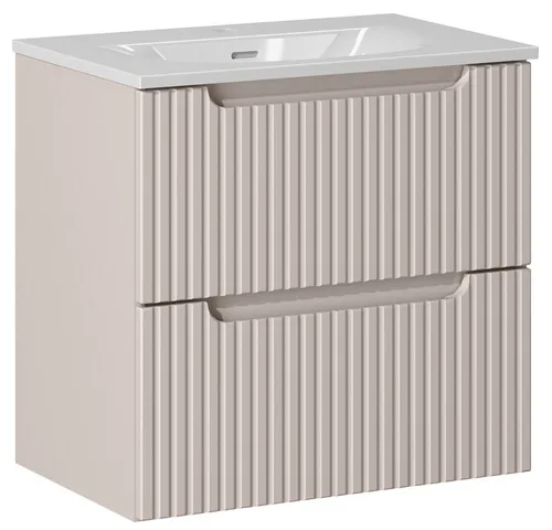 Lomadox Waschtisch NEWPORT-56-CASHMERE, 61cm mit Keramikwaschbecken - Waschtisch in Kaschmir mit gerillter Front, ideal für kleine Badezimmer dank reduziertem Tiefenmaß und hochwertigem Softclose-System.