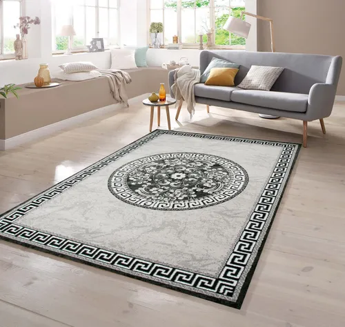 Produktbild TeppichHome24 Moderner Teppich mit Kreismuster in Grau Anthrazit Creme