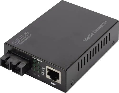 Digitus DN-82120-1 LAN SC Duplex Medienkonverter - Repeater Transceiver für die einfache Migration von Kupfer- zu Glasfasersignalen, ermöglicht eine Reichweite von mehreren Kilometern ohne Austausch der Verkabelung.