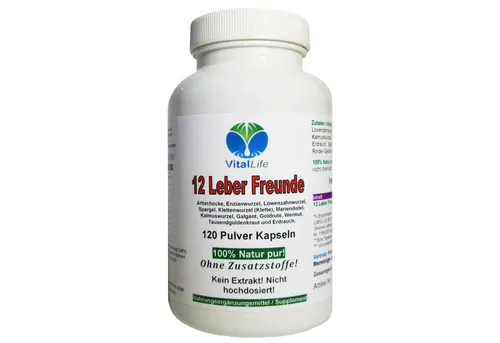 VitalLife 12 Leber Freunde - Leber & Galle Vital Kräuter & Bitterstoffe Kapseln, 1 er Dose à 120 St., 54 g, Art. 26312