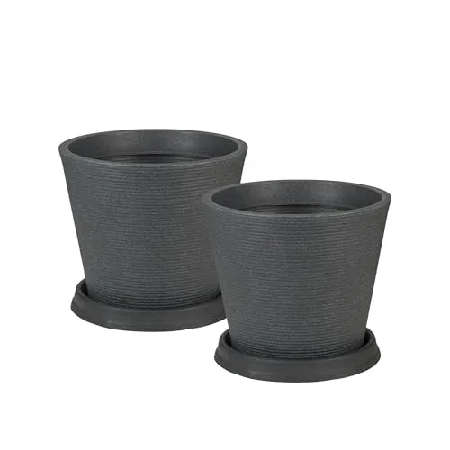 Scheurich Blumentopf Coneo 40 (Set, 2 St) - Pflanzenzubehör mit 10 Jahren Herstellergarantie, stilvolles Design in Schwarz Granit, ideal für dekorative Pflanzenarrangements.