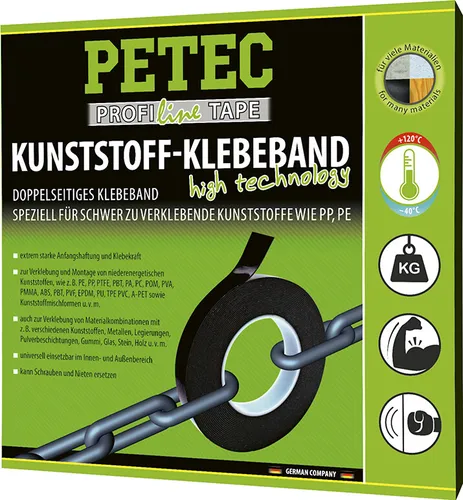 Produktbild PETEC 87210 KUNSTSTOFFKLEBEBAND Doppelseitig Kunststoff Glas Stein Holz Gummi