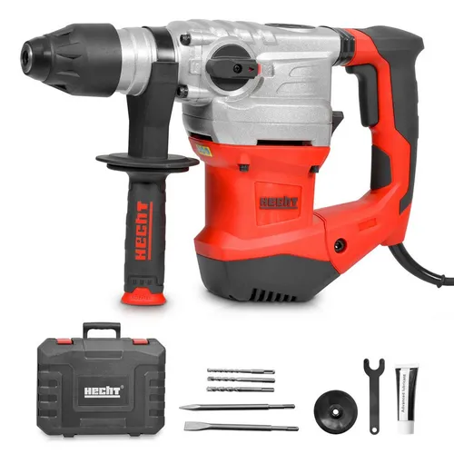 Hecht Bohrhammer 1500W SDS-Plus - 860 U/min - Bohrmaschine für vielseitige Anwendungen: Bohren, Meißeln und Hammerbohren mit 6 J Schlagenergie und umfangreichem Zubehör im praktischen Koffer.