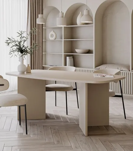 Selsey Piano Esstisch 190 cm - Kaschmirgrau mit abgerundeten Ecken - Der Selsey Piano Esstisch vereint skandinavische Eleganz mit robustem Design. Mit 190 cm Breite bietet er Platz für bis zu 8 Personen und ist dank feuchtigkeits- und kratzbeständiger Oberfläche ideal für den Alltag.