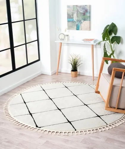 Myflair Hochflor-Teppich Moroccan Square, rund - Teppich im marokkanischen Design mit schallschluckenden Eigenschaften, weich und modern, ideal für stilvolle Wohnräume.