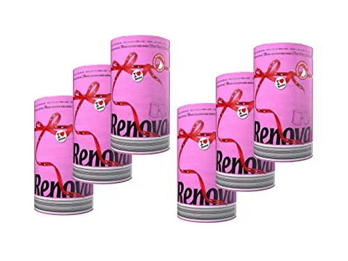 6er Pack Renova Küchenrollen - entspricht 18 Standardrolle - pink - Küchenrolle Küchenpapier 2-lagig - Maxi Rolle - farbig - bunt - Papierrolle - Allzwecktücher