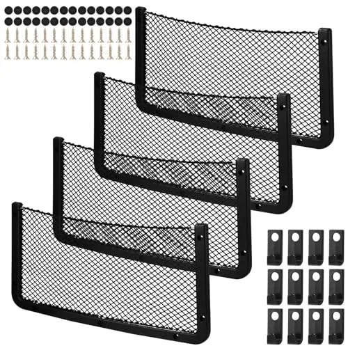 Kofferraum Netztasche 4 Stück, Auto Aufbewahrungsnetz Gepäcknetz Tasche 40 * 20CM mit Mit Haken und Schrauben, Multifuntionales Autositz Ablagenetz, Utensiliennetz für Wohnmobil, Boote, Zuhause