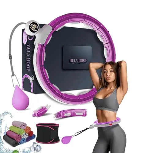 Active 100 Smart Weighted Hula Ring Hoops - Lila Fitnessring für Gewichtsverlust - Fitnessreifen mit 360° Massageeffekt, abnehmbares Design für individuelle Anpassung und ideal für alle Fitnesslevels. Verbrenne Kalorien effektiv und verbessere deine Taillenkurve in nur 15 Minuten täglich!