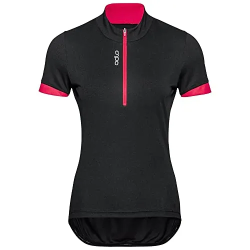 Odlo Damen Radtrikot Essentials – Halber Reißverschluss, Black - Paradise Pink, XS - Fahrradbekleidung mit verbesserter Feuchtigkeitsregulierung und hervorragender Bewegungsfreiheit, ideal für jede Wetterlage und aktive Athleten.