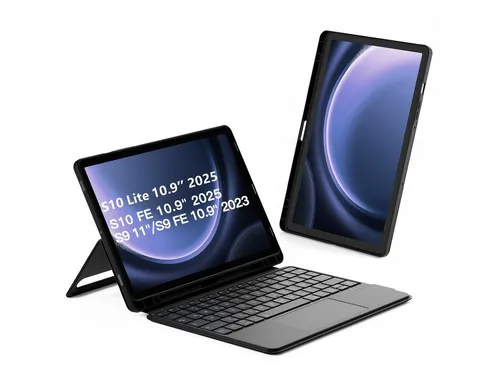 Inateck Hülle mit Tastatur für Samsung Galaxy Tab S10 FE/S9 FE/S9 - Kabellose Tastatur mit abnehmbarem Design, Touchpad und zwei S-Pen-Halterungen für bequemes Arbeiten im Hoch- und Querformat.