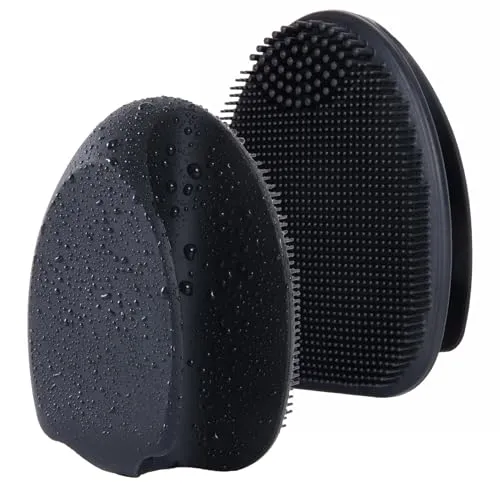 HieerBus Silikon Gesichtsreiniger, Manuelle Peeling Bürste, Handheld Gesichtsreinigungsbürste für Frauen Männer Entfernen Poren Reinigung Massage (Schwarz+Schwarz)