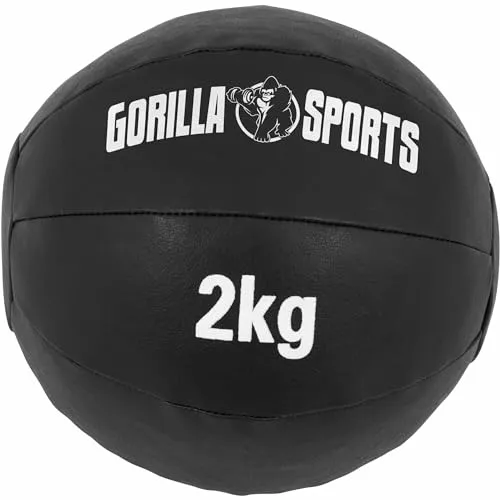 GORILLA SPORTS® Medizinball - 1kg, 2kg, 3kg, 4kg, 5kg, 6kg, 7kg, 8kg, 9kg, 10kg Gewichte, Einzeln/Set, 29cm, aus Leder, Schwarz - Trainingsball, Fitnessball, Gewichtsball, Slam Ball