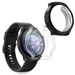 kwmobile 2x Silikon Hülle für Huawei Watch 5 46mm Schutzhülle - Fullbody Display Cover Set aus Silikon - Transparent Schwarz - Transparent