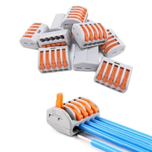 Kabelklemmen Elektro 20 Stück Set Kabelverbinder Klemme mit Betätigungshebel Lüsterklemmen Steckbar 4mm² Leiter Klemme für Feste Kabe 5 Leiter Verbindungsklemme Elektrische Anschlussblöcke